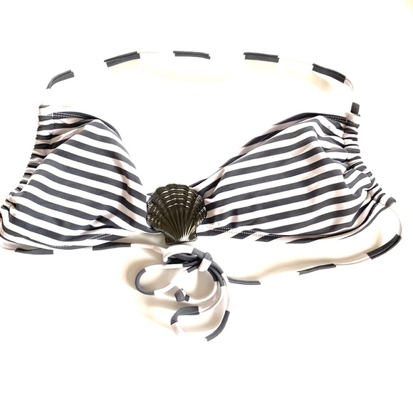 Hobie Gray and white stripped bandeau halter bikini TOP ONLY, Size M - Picture 1 of 7